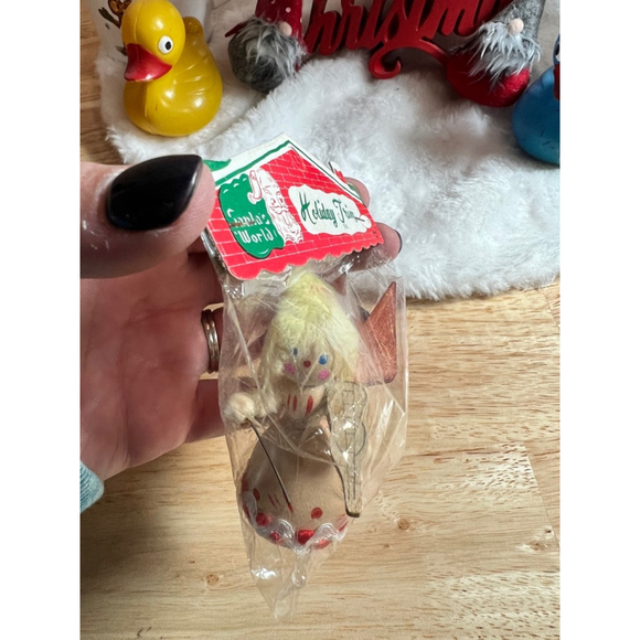 Vintage Santa’s World Wooden Angel Christmas Ornament Holiday Red White NEW - Picture 2 of 6